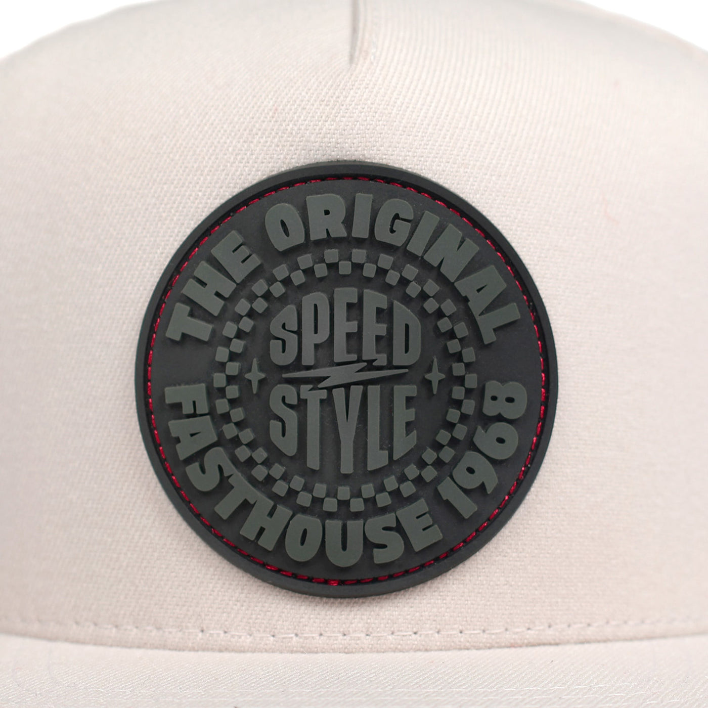 Fasthouse Origin Hat Chalk - Close-Up of Front Graphic