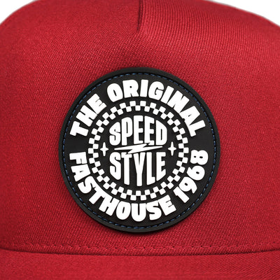 Fasthouse Origin Hat Red - Close-Up of Front Graphic