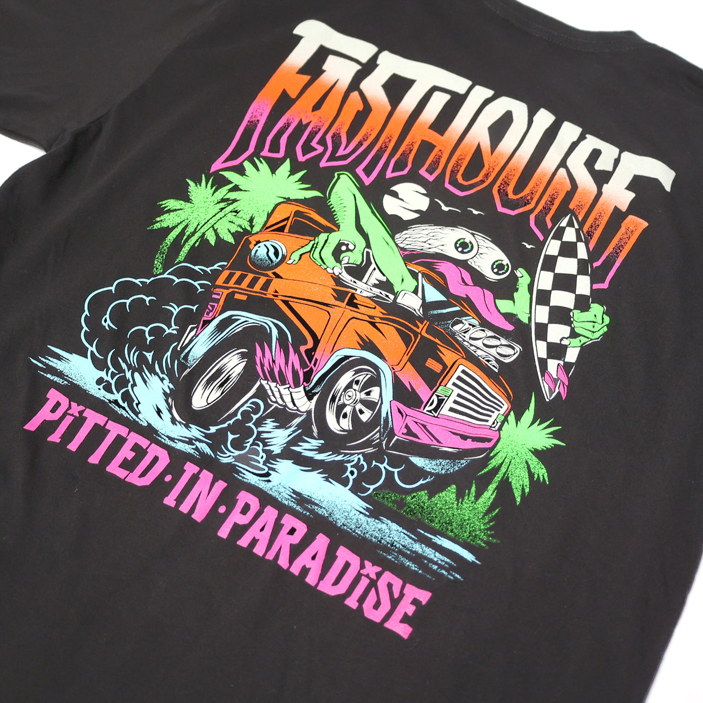 Fasthouse Pitted SS Tee Black Neon - Close-Up of Graphic on Back