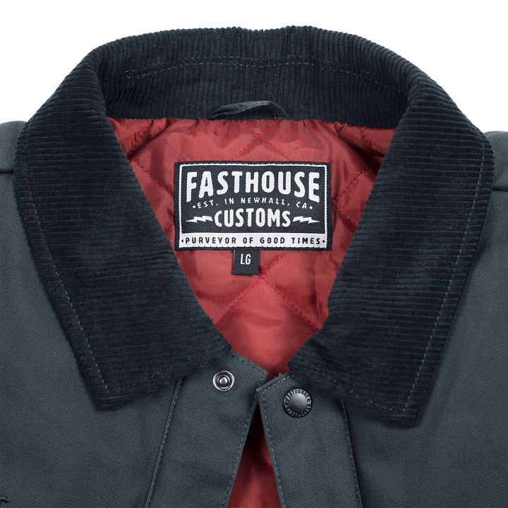 Fasthouse Prospector Puffer Jacket Smoked Navy - Close-Up of Collar Label