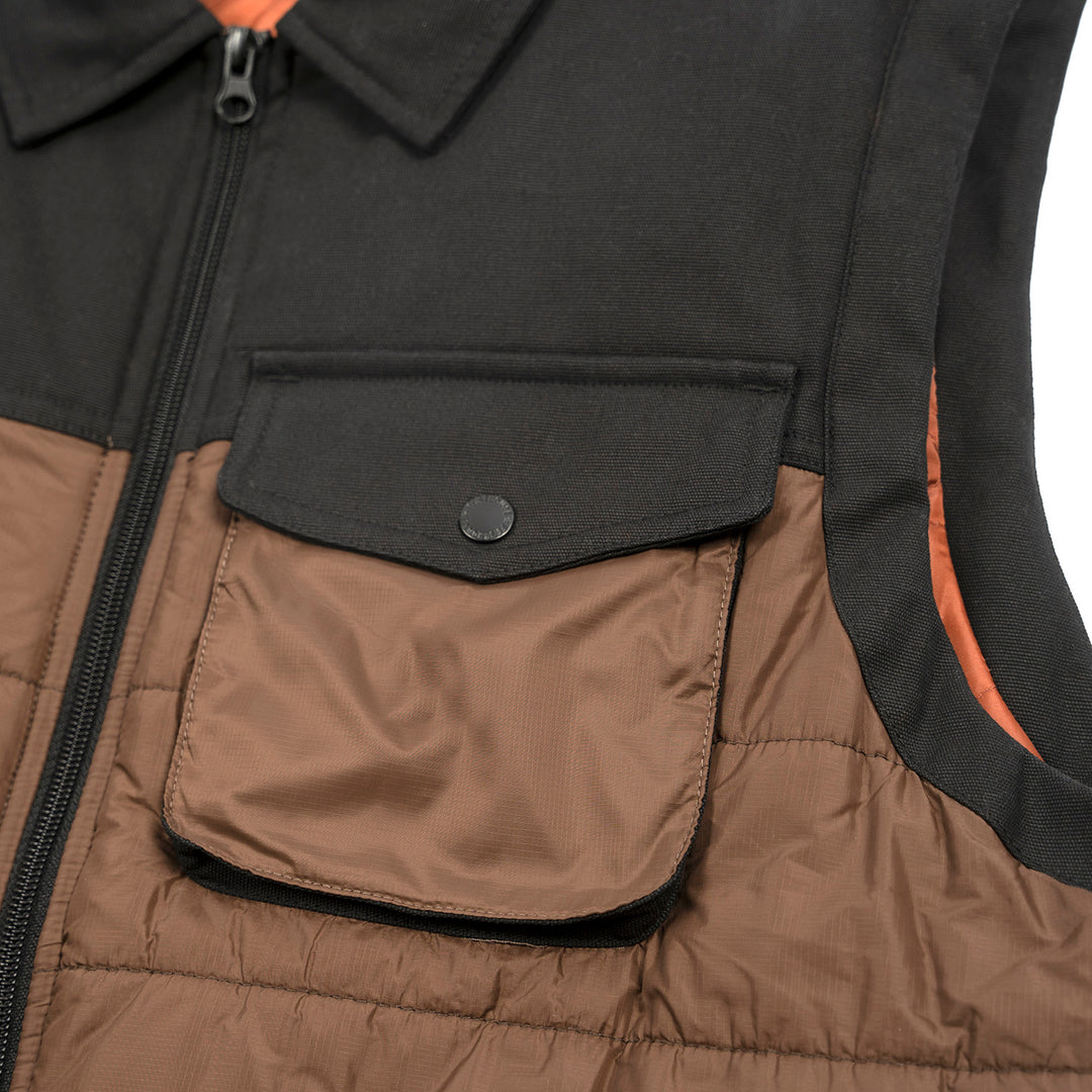 Fasthouse Prospector Puffer Vest Black/Brown - Close-up of Chest Pocket