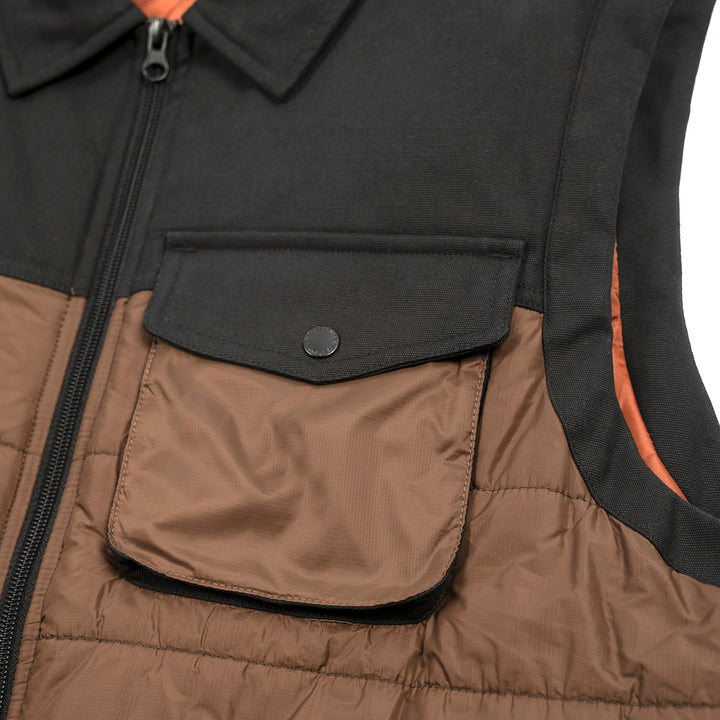 Fasthouse Prospector Puffer Vest Black/Brown - Close-up of Chest Pocket