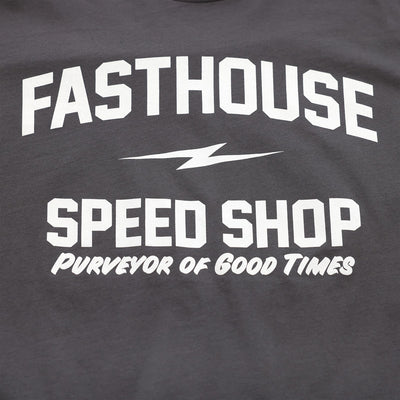 Fasthouse Purveyor Tee Gunmetal - Close-Up of Graphic on Front