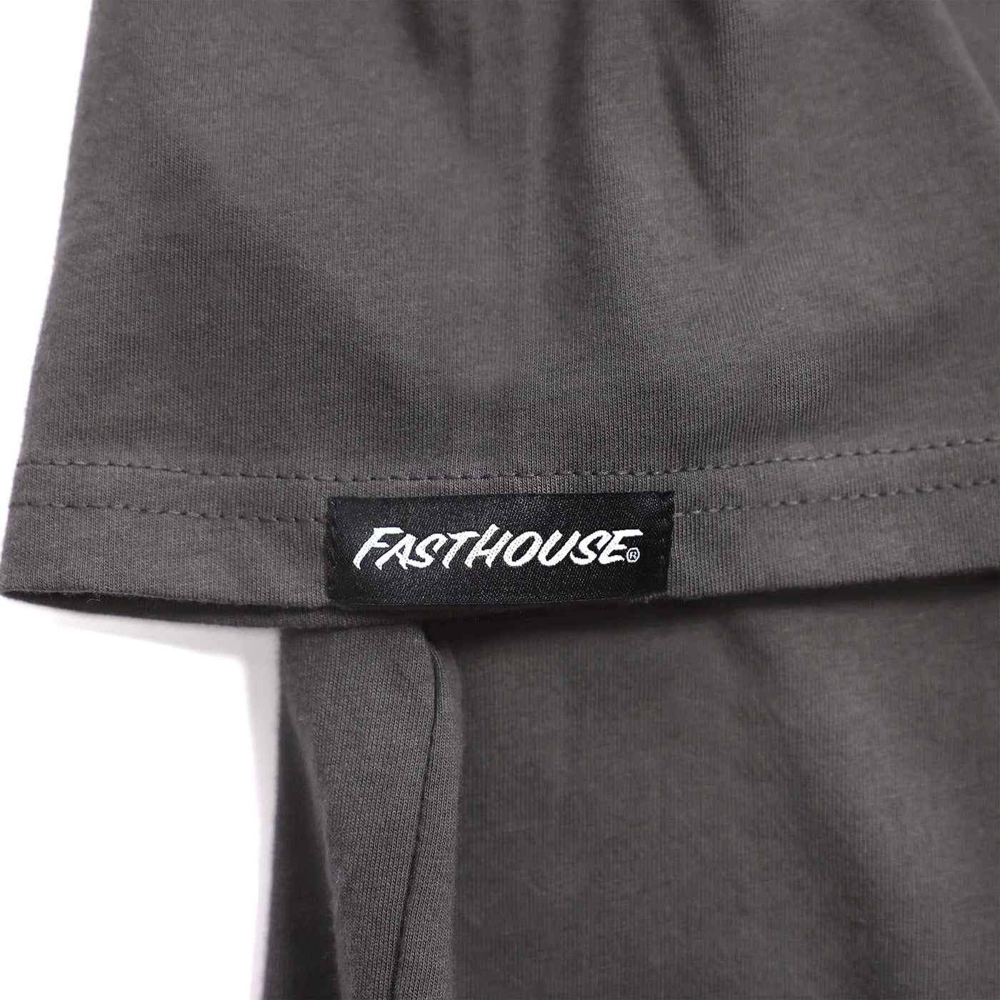 Fasthouse Purveyor Tee Gunmetal - Close-Up of Tag Sewn into Sleeve Hem