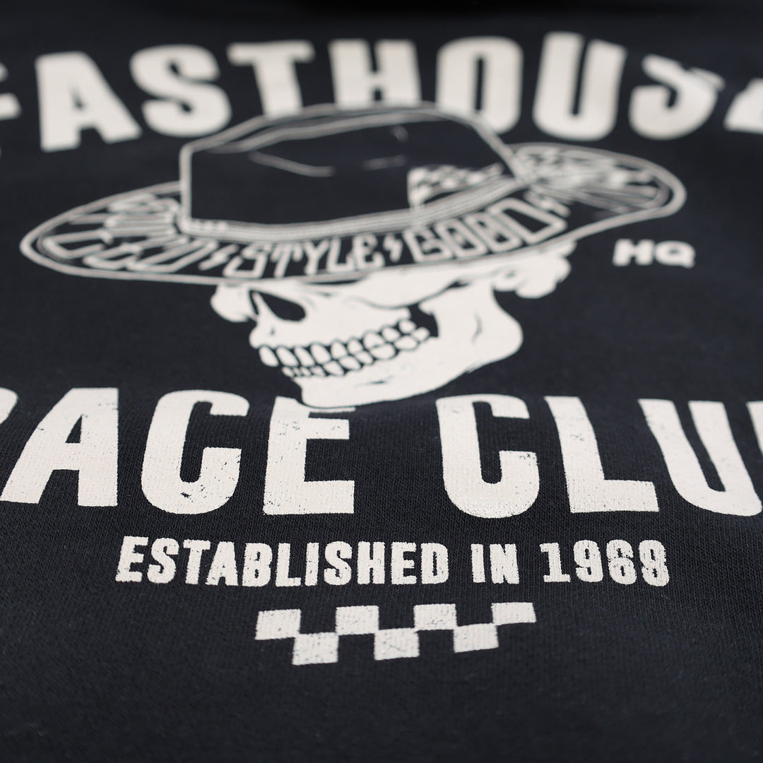 Fasthouse Resort HQ Club Hooded Pullover Black - Close-up of Skull Detail in Back Graphic