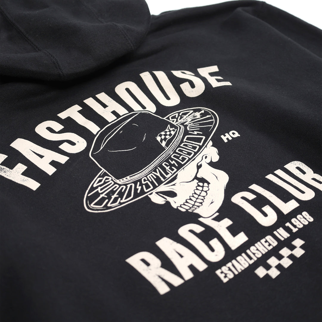 Fasthouse Resort HQ Club Hooded Pullover Black - Close-Up of Graphic on Back