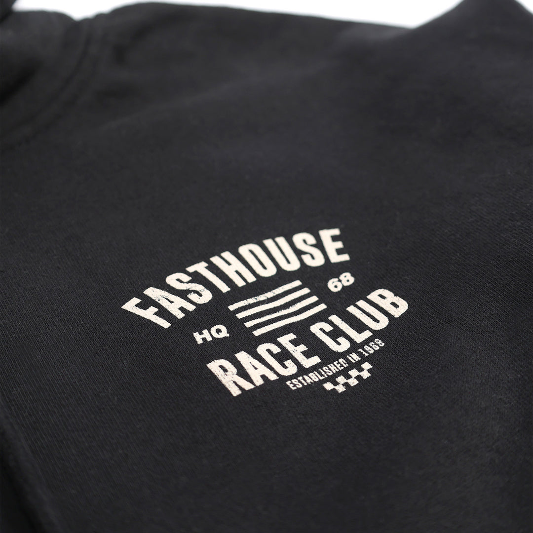 Fasthouse Resort HQ Club Hooded Pullover Black - Close-Up of Graphic on Front
