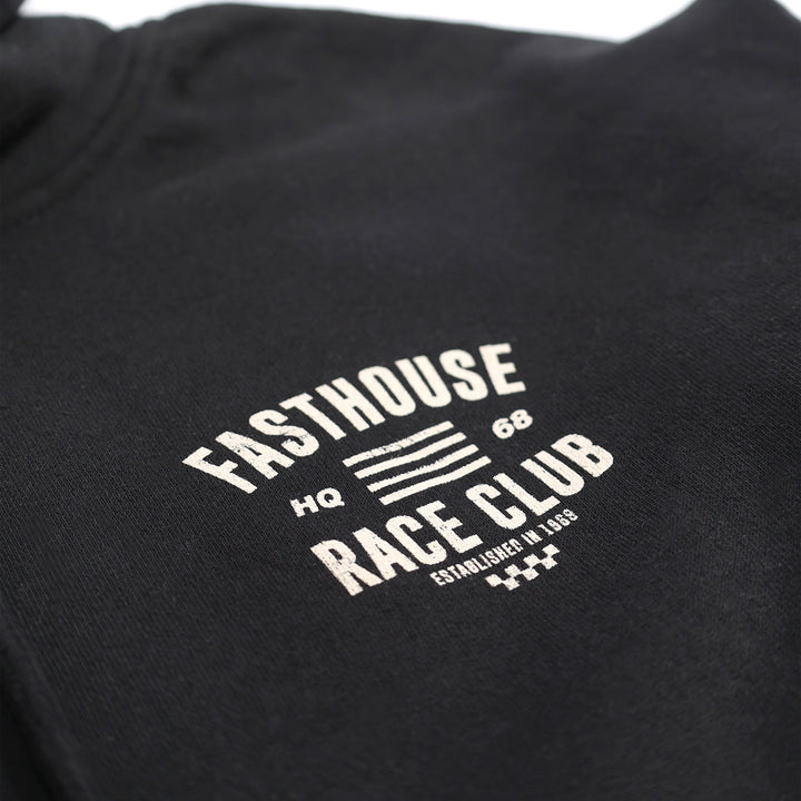 Fasthouse Resort HQ Club Hooded Pullover Black - Close-Up of Graphic on Front