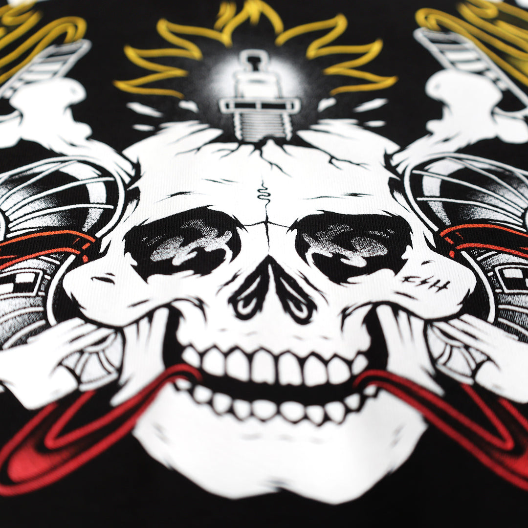 Fasthouse Resort Smoke & Octane Tee Black - Close-Up of Skull Detail in Back Graphic
