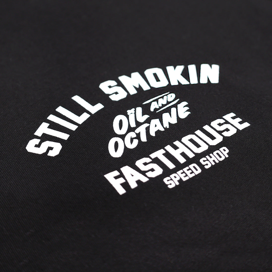 Fasthouse Resort Smoke & Octane Tee Black - Close-Up of Graphic on Front