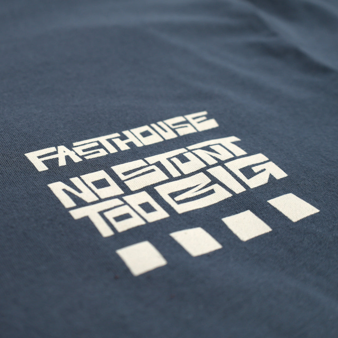 Fasthouse Resort Stunt Show Tee Indigo - Close-Up of Graphic on Front