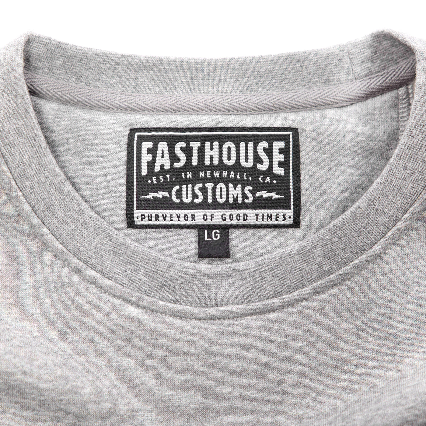 Fasthouse Renown Crew Neck Pullover Heather Gray - Close-Up of Collar Tag