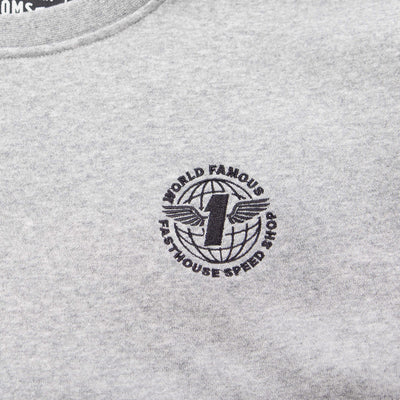 Fasthouse Renown Crew Neck Pullover Heather Gray - Close-Up of Stitched Graphic on Front
