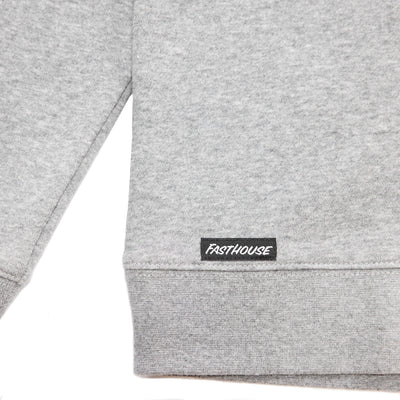 Fasthouse Renown Crew Neck Pullover Heather Gray - Close-Up of Logo Tag on Hem