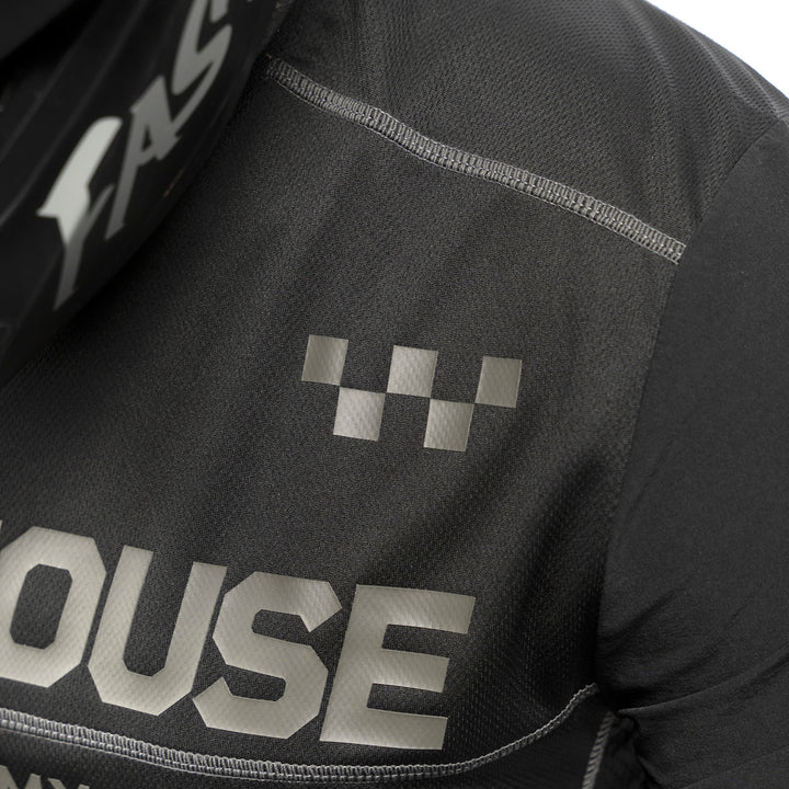 Fasthouse Off-Road Sand Cat Jersey Black/Black - Close-Up of Shoulder Chest Graphic