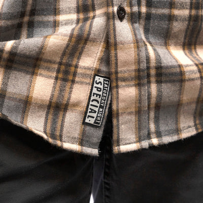 Fasthouse Saturday Night Special Flannel Beige - Close-up of Label Sewn into Hem