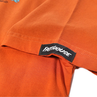 Fasthouse Savanna SS Tee Rust - Close-Up of Logo Tag Sewn into Sleeve