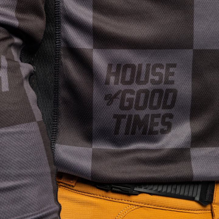 Fasthouse Sanguaro Gibson Jersey Black/Charcoal - Close-Up of Lower Front Graphics