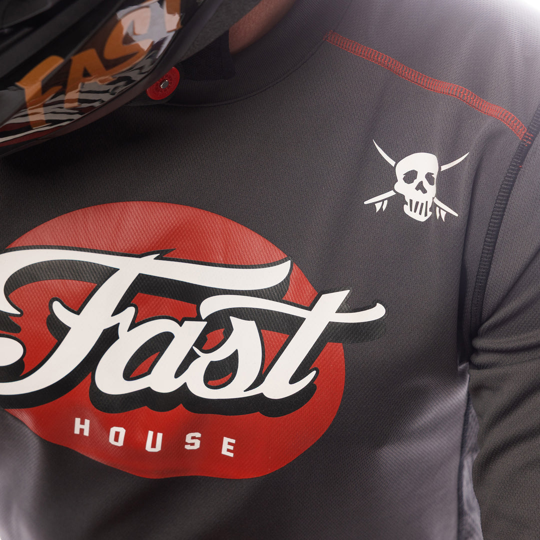 Fasthouse Sanguaro Tasker Jersey Charcoal - Close-Up of Front Shoulder Graphics