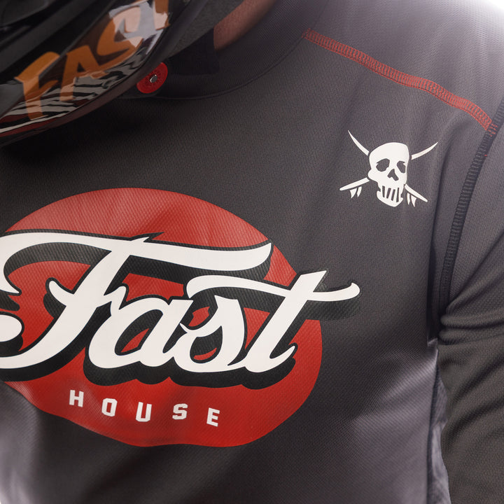 Fasthouse Sanguaro Tasker Jersey Charcoal - Close-Up of Front Shoulder Graphics