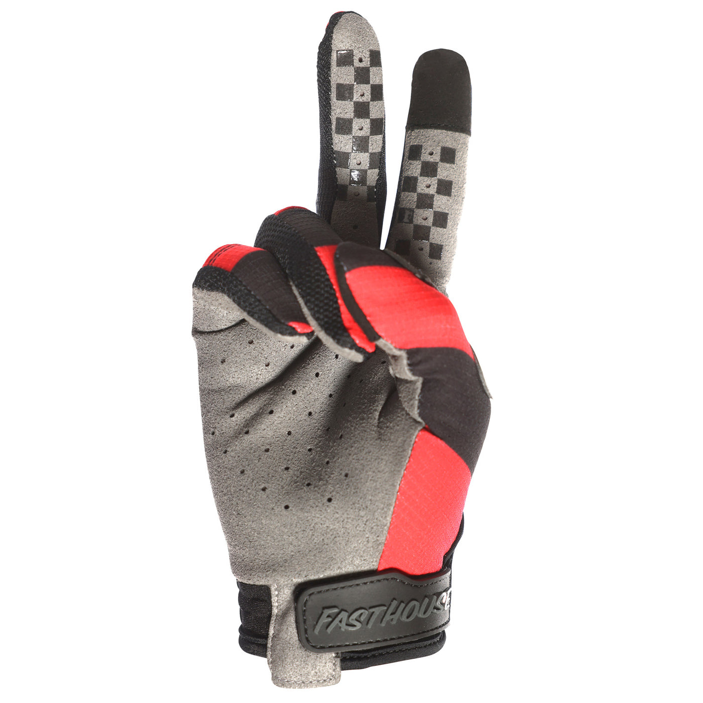 Fasthouse Speed Style Akin Gloves Black/Red - Palm View of Peace Sign