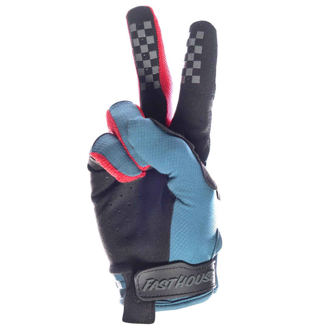 Fasthouse Speed Style Club Gloves Teal - Palm View of Peace Sign