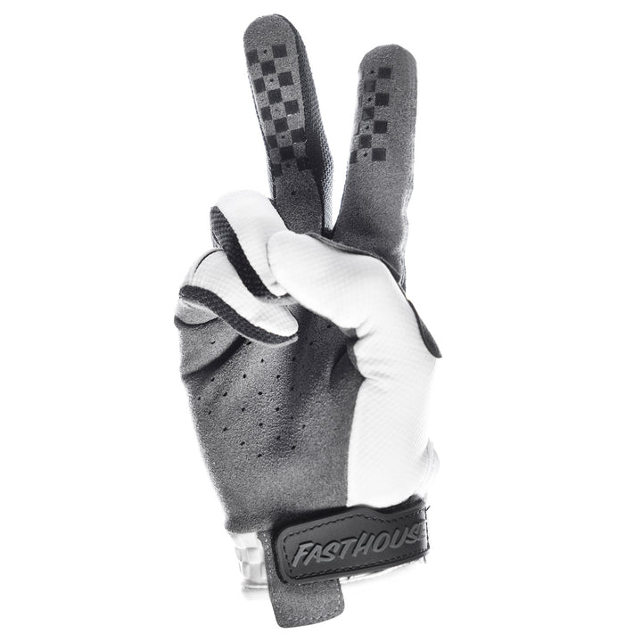 Fasthouse Speed Style Club Gloves White - Palm View of Peace Sign