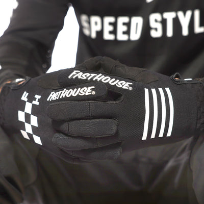 Fasthouse Speed Style Grit Gloves Black - Close-Up of Gloved Hands with Fingers Entwined