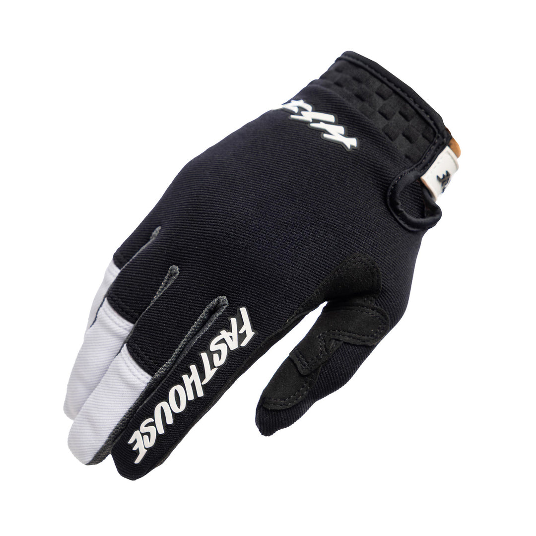 Fasthouse Speed Style Hudson Gloves Black/White - Back of Right Hand View