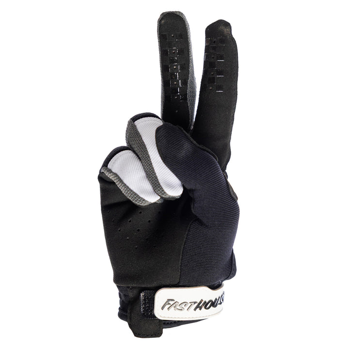 Fasthouse Speed Style Hudson Gloves Black/White - Palm View of Glove Set Up as Peace Sign