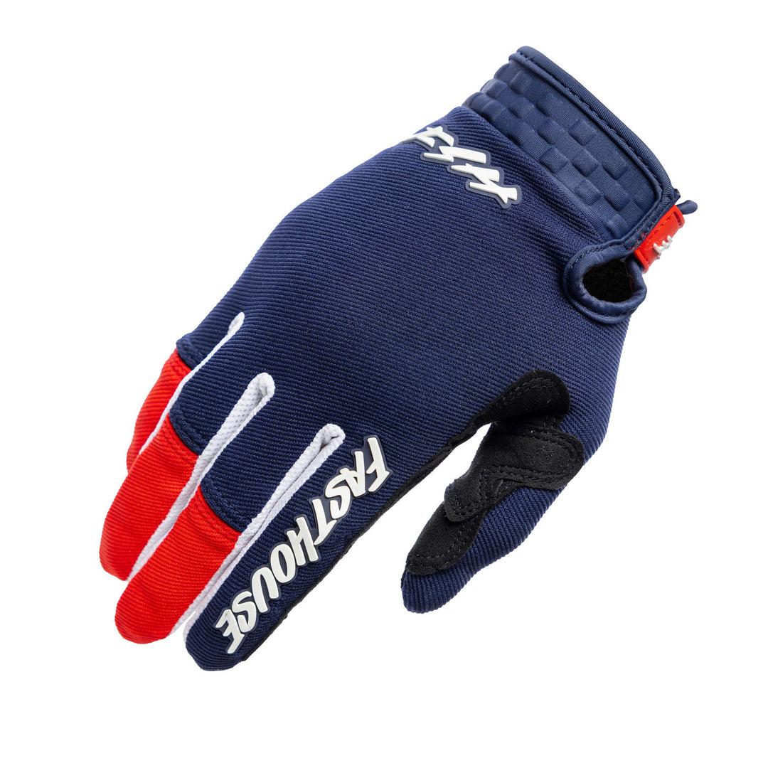 Fasthouse Speed Style Hudson Gloves Blue/Red - Back of Right Hand View