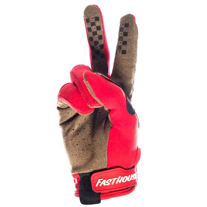 Fasthouse Speed Style Ramble Gloves Red - Palm View of Peace Sign