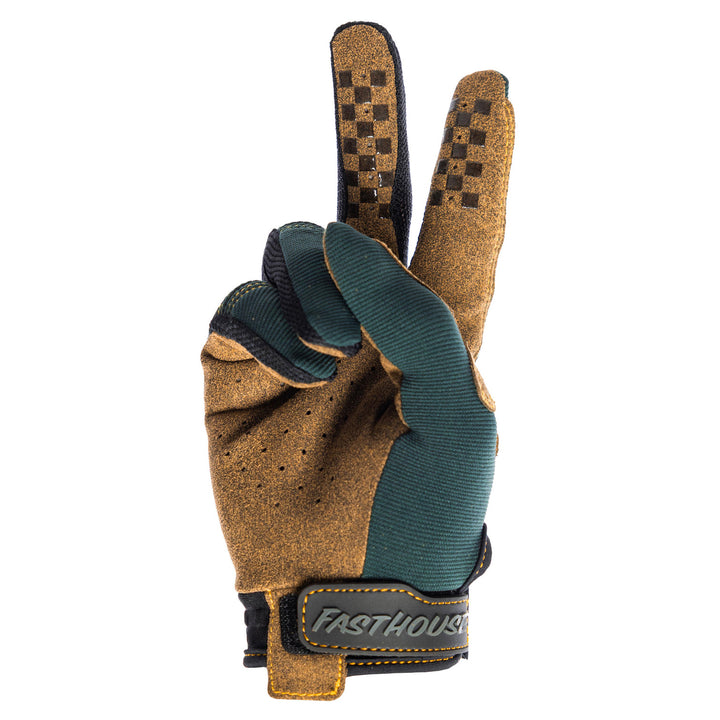 Fasthouse Speed Style Ramone Gloves Pine/Black - Palm View of Glove Set Up as Peace Sign