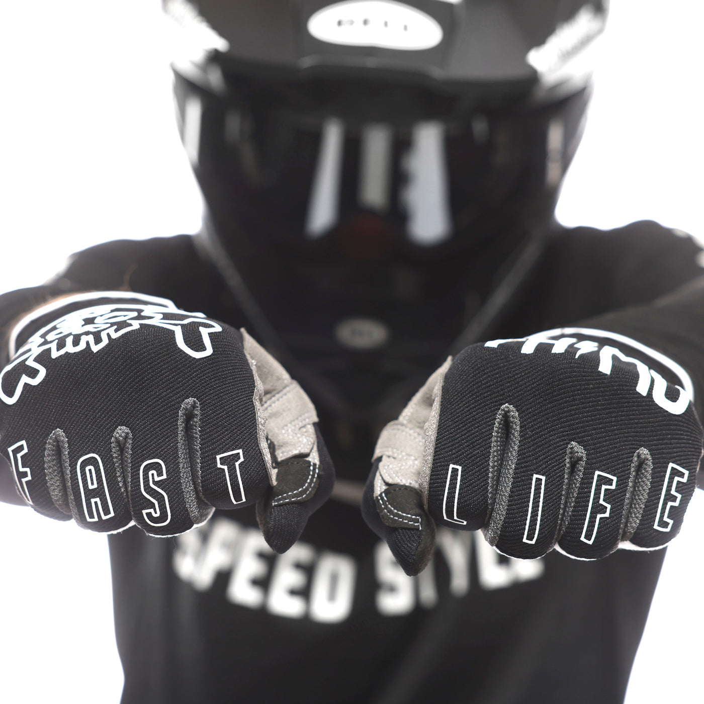 Fasthouse Speed Style The Bird Gloves Black/White - Close-Up of Knuckle Details