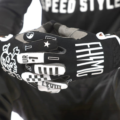 Fasthouse Speed Style The Bird Gloves Black/White - Close-Up of Gloved Hands with Fingers Entwined