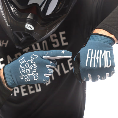 Fasthouse Speed Style The Bird Gloves Teal - Close-Up of One Gloved Hand Pointing at Back of Other Gloved Hand