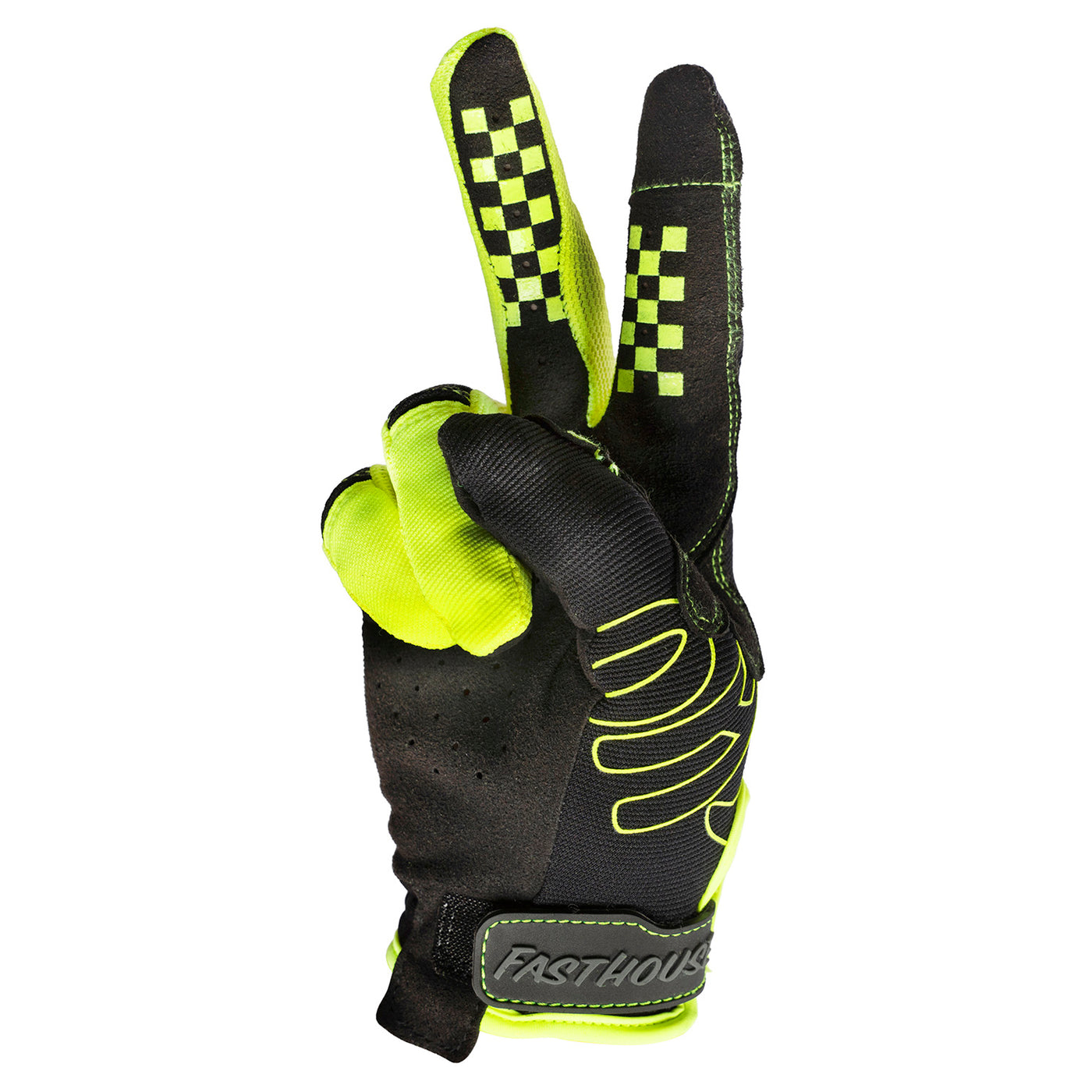 Fasthouse Speed Style Riot Glove Black/Hi-Viz - Palm View of Peace Sign