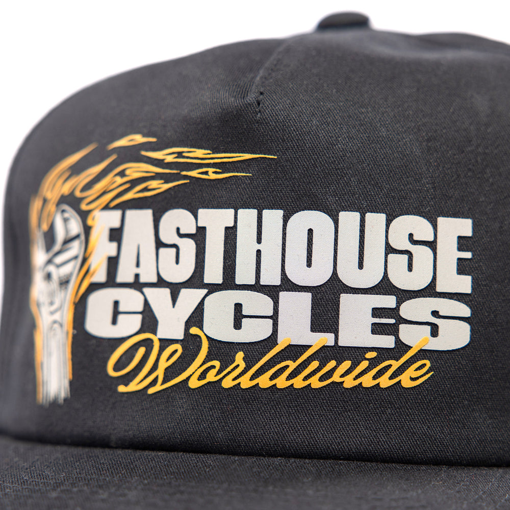 Fasthouse Spanner Hat Black - Close-Up of Front Graphic