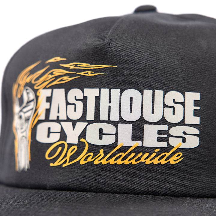 Fasthouse Spanner Hat Black - Close-Up of Front Graphic