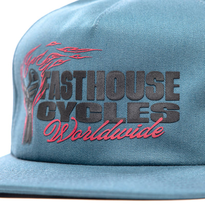 Fasthouse Spanner Hat Indigo - Close-Up of Front Graphic