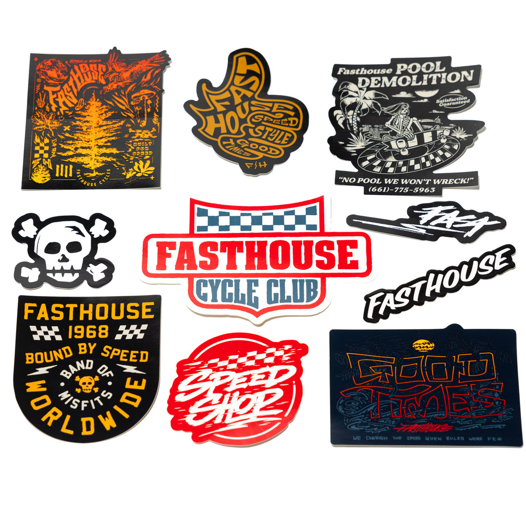 Fasthouse Spring '25 Decal 10 Pack - Flat View of Stickers
