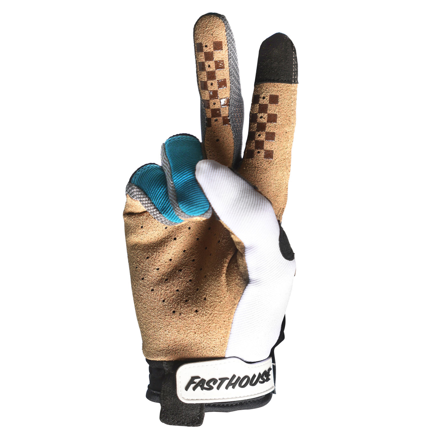 Fasthouse Speed Style Mod Gloves White/Black/Marine - Palm View of Peace Sign