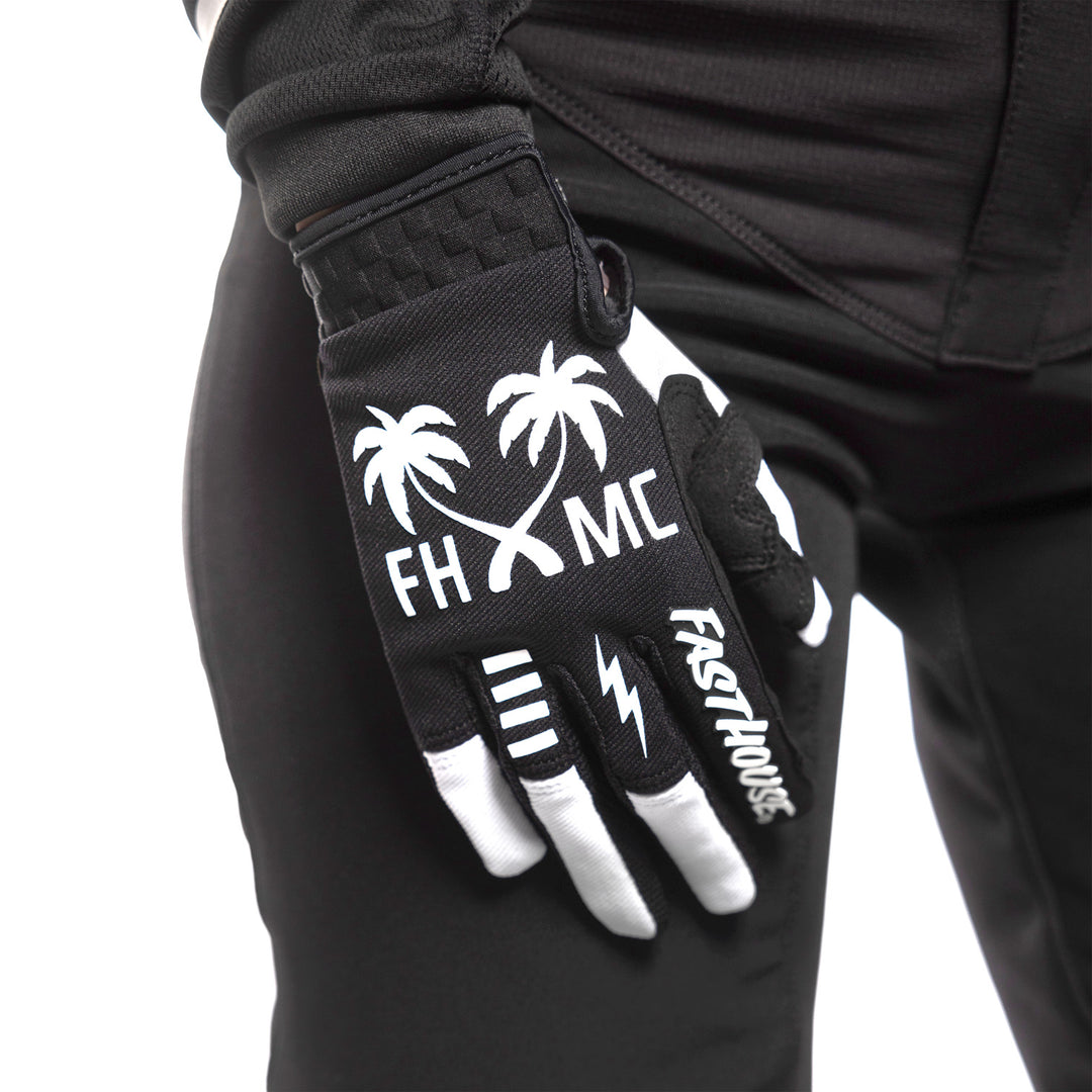 Fasthouse Speed Style Paradise Gloves White/Black - Close-Up of Hand Resting on Leg