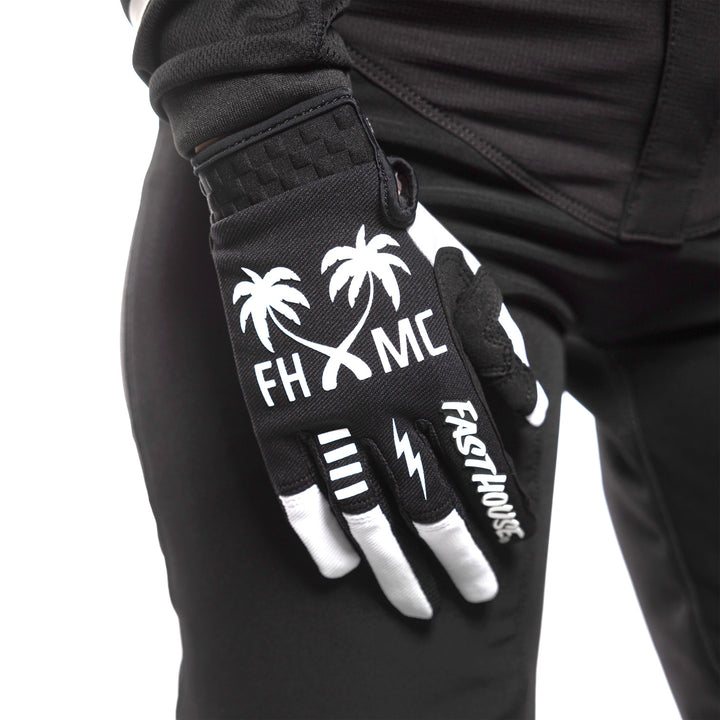 Fasthouse Speed Style Paradise Gloves White/Black - Close-Up of Hand Resting on Leg