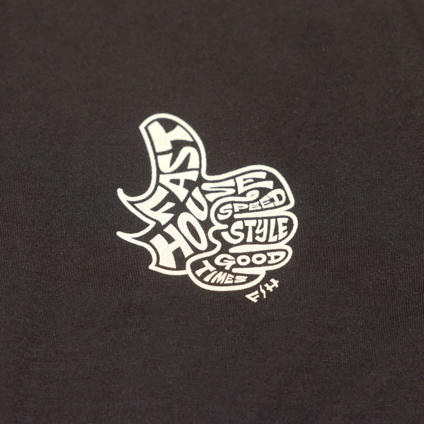 Fasthouse Satisfaction SS Tee Black - Close-Up of Graphic on Front