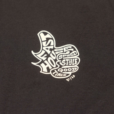 Fasthouse Satisfaction SS Tee Black - Close-Up of Graphic on Front