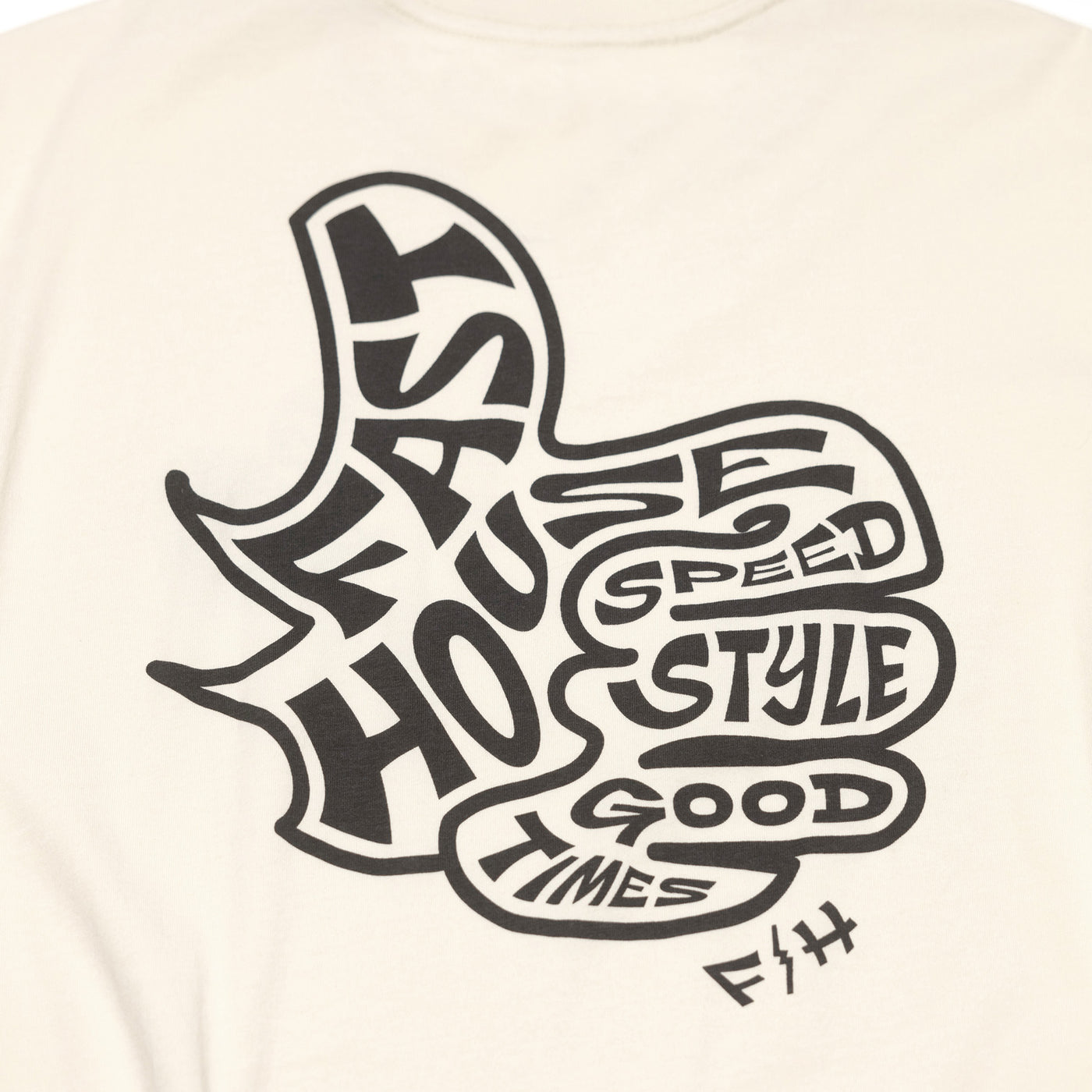 Fasthouse Satisfaction SS Tee Natural - Close-Up of Graphic on Rear