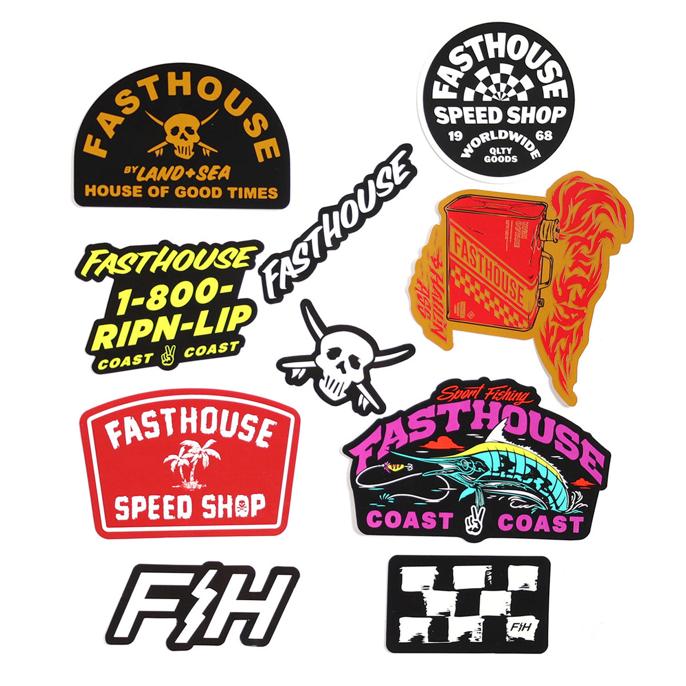 Fasthouse Summer '24 Decal 10-Pack - Flat View of Individual Stickers