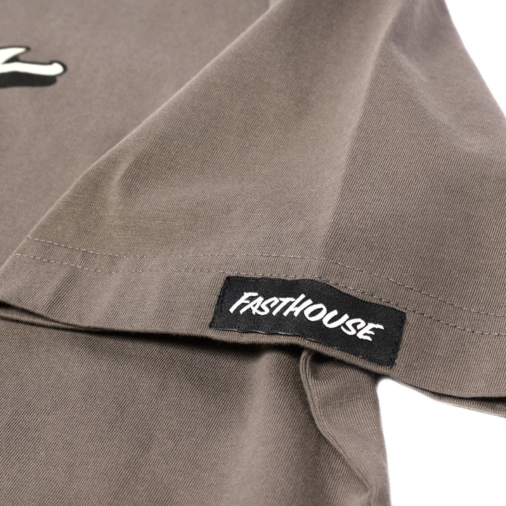 Fasthouse Tasker SS Tee Gull Gray - Close-Up of Logo Tag Sewn into Sleeve