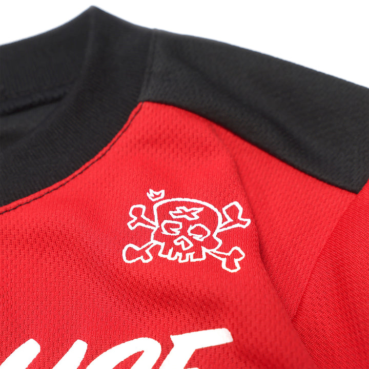 Fasthouse Toddler Akin Jersey Red/Black - Close-Up of Shoulder Chest Graphic